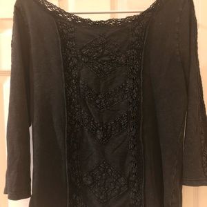 Free People Off Black Thin Long Sleeve Shirt